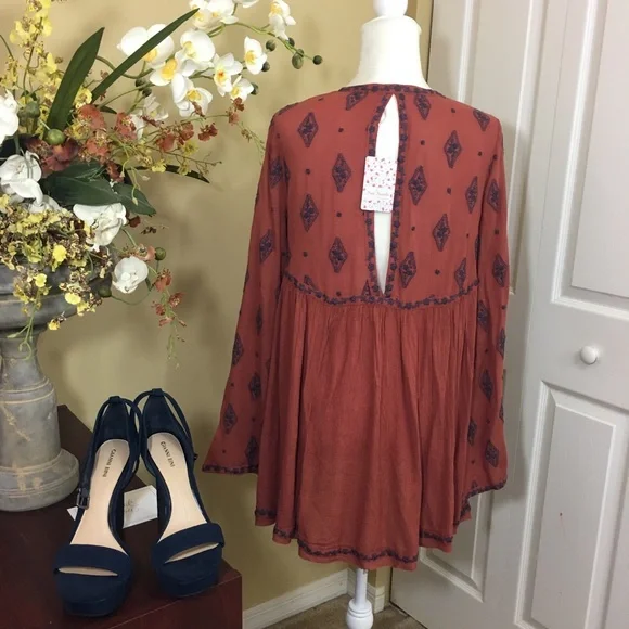 NWT FREE PEOPLE DIAMOND EMBROIDERED‎ TUNIC Boho Cottagecore Indie Festival